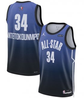 Wholesale Cheap Men\'s 2023 All-Star #34 Giannis Antetokounmpo Blue Game Swingman Stitched Basketball Jersey