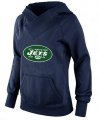 Wholesale Cheap Women's New York Jets Logo Pullover Hoodie Navy Blue