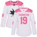 Wholesale Cheap Adidas Sharks #19 Joe Thornton White/Pink Authentic Fashion Women's Stitched NHL Jersey
