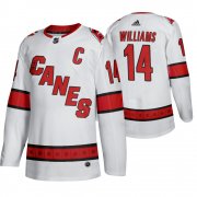 Wholesale Cheap Carolina Hurricanes #14 Justin Williams Men's 2019-20 Away Authentic Player White Stitched NHL Jersey
