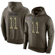 Wholesale Cheap NFL Men's Nike New England Patriots #11 Julian Edelman Stitched Green Olive Salute To Service KO Performance Hoodie