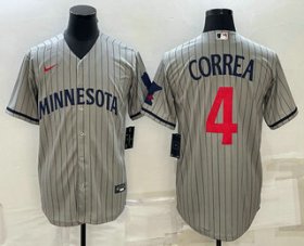 Wholesale Cheap Men\'s Minnesota Twins #4 Carlos Correa 2023 Grey Home Team Cool Base Stitched Jersey