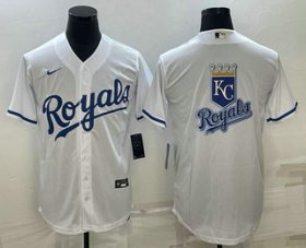 Wholesale Cheap Men\'s Kansas City Royals Big Logo White Stitched MLB Cool Base Nike Jerseys