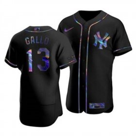 Wholesale Cheap New York Yankees #13 Joey Gallo Men\'s Nike Iridescent Holographic Collection MLB Jersey - Black