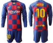 Wholesale Cheap Barcelona #10 Messi Home Long Sleeves Soccer Club Jersey