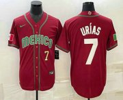 Wholesale Cheap Mens Mexico Baseball #7 Julio Urias Number 2023 Red Blue World Baseball Classic Stitched Jersey