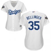 Wholesale Cheap Dodgers #35 Cody Bellinger White Home 2018 World Series Women's Stitched MLB Jersey