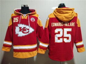 Wholesale Men\'s Kansas City Chiefs #25 Clyde Edwards-Helaire Red Lace-Up Pullover Hoodie