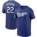 Wholesale Cheap Los Angeles Dodgers #22 Clayton Kershaw Nike Name & Number T-Shirt Royal