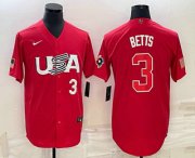 Wholesale Cheap Men's USA Baseball #3 Mookie Betts Number 2023 Red World Classic Stitched Jerseys
