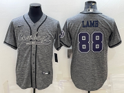 Wholesale Cheap Men's Dallas Cowboys #88 CeeDee Lamb Grey Gridiron With Patch Cool Base Stitched Baseball Jersey