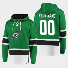 Wholesale Cheap Men\'s Dallas Stars Active Player Custom Green Ageless Must-Have Lace-Up Pullover Hoodie