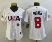 Wholesale Cheap Women's USA Baseball #8 Trea Turner 2023 White World Classic Stitched Jersey