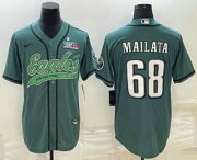 Wholesale Cheap Men's Philadelphia Eagles #68 Jordan Mailata Green With Super Bowl LVII Patch Cool Base Stitched Baseball Jersey