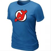 Wholesale Cheap Women's NHL New Jersey Devils Big & Tall Logo T-Shirt Light Blue