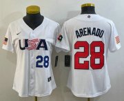 Wholesale Cheap Women's USA Baseball #28 Nolan Arenado Number 2023 White World Classic Replica Stitched Jerseys
