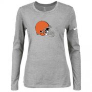 Wholesale Cheap Women's Nike Cleveland Browns Of The City Long Sleeve Tri-Blend NFL T-Shirt Light Grey