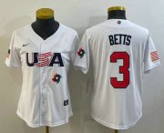 Wholesale Cheap Women's USA Baseball #3 Mookie Betts 2023 White World Classic Replica Stitched Jerseys