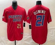 Wholesale Cheap Men's Puerto Rico Baseball #21 Roberto Clemente Number 2023 Red World Classic Stitched Jersey