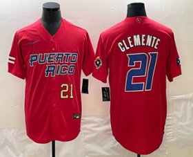 Wholesale Cheap Men\'s Puerto Rico Baseball #21 Roberto Clemente Number 2023 Red World Classic Stitched Jersey