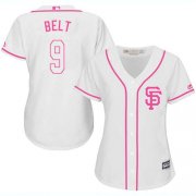 Wholesale Cheap Giants #9 Brandon Belt White/Pink Fashion Women's Stitched MLB Jersey