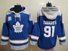 Wholesale Cheap Men\'s Toronto Maple Leafs #91 John Tavares Royal Blue Hoodie