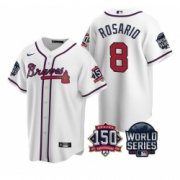 Wholesale Cheap Men Atlanta Braves 8 Eddie Rosario 2021 White World Series With 150th Anniversary Patch Cool Base Stitched Jersey
