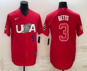 Wholesale Cheap Men's USA Baseball #3 Mookie Betts Number 2023 Red World Classic Stitched Jersey1