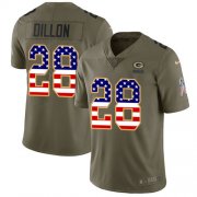 Wholesale Cheap Nike Packers #28 AJ Dillon Olive/USA Flag Men's Stitched NFL Limited 2017 Salute To Service Jersey
