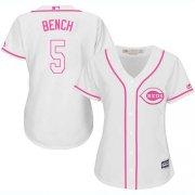 Wholesale Cheap Reds #5 Johnny Bench White/Pink Fashion Women's Stitched MLB Jersey