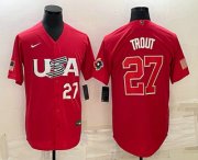 Wholesale Cheap Men's USA Baseball #27 Mike Trout Number 2023 Red World Classic Stitched Jersey