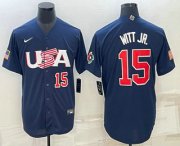 Wholesale Cheap Men's USA Baseball #15 Bobby Witt Jr Number 2023 Navy World Baseball Classic Stitched Jerseys