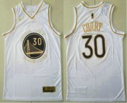 Wholesale Cheap Men's Golden State Warriors #30 Stephen Curry White Golden Nike Swingman Stitched NBA Jersey