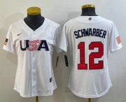 Wholesale Cheap Women's USA Baseball #12 Kyle Schwarber 2023 White World Classic Stitched Jersey