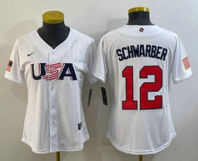 Wholesale Cheap Women\'s USA Baseball #12 Kyle Schwarber 2023 White World Classic Stitched Jersey