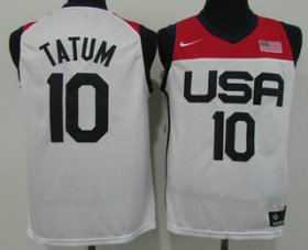 Wholesale Cheap Men\'s USA Basketball #10 Jayson Tatum 2021 White Tokyo Olympics Stitched Home Jersey