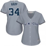 Wholesale Cheap Yankees #34 J.A. Happ Grey Road Women's Stitched MLB Jersey