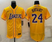 Wholesale Cheap Men's Los Angeles Lakers #24 Kobe Bryant Yellow Stitched Flex Base Nike Baseball Jersey