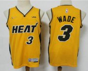 Wholesale Cheap Men's Miami Heat #3 Dwyane Wade Yellow Nike Swingman 2021 Earned Edition Stitched Jersey With NEW Sponsor Logo