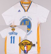 Wholesale Cheap Men's Golden State Warriors #11 Klay Thompson White Short-Sleeved 2017 The NBA Finals Patch Jersey