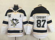 Wholesale Cheap Penguins #87 Sidney Crosby White Sawyer Hooded Sweatshirt Stitched NHL Jersey