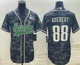 Wholesale Cheap Men\'s Philadelphia Eagles #88 Dallas Goedert Grey Camo With Super Bowl LVII Patch Cool Base Stitched Baseball Jersey