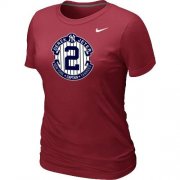 Wholesale Cheap Women's Nike New York Yankees #2 Derek Jeter Official Final Season Commemorative Logo Blended T-Shirt Red