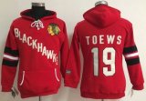 Wholesale Cheap Chicago Blackhawks #19 Jonathan Toews Red Women's Old Time Heidi NHL Hoodie