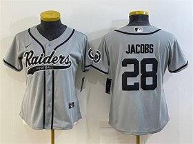 Wholesale Cheap Women\'s Las Vegas Raiders #28 Josh Jacobs Gray With Patch Cool Base Stitched Baseball Jersey(Run Small)
