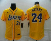Wholesale Cheap Men's Los Angeles Lakers #24 Kobe Bryant Number Yellow Cool Base Stitched Baseball Jersey