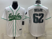 Wholesale Cheap Men's Philadelphia Eagles #62 Jason Kelce White With Patch Cool Base Stitched Baseball Jersey