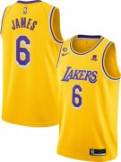Wholesale Cheap Men's Los Angeles Lakers #6 LeBron James Yellow No.6 Patch Stitched Basketball Jersey