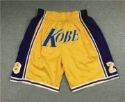 Wholesale Cheap Men's Los Angeles Lakers #8 #24 Kobe Bryant Yellow Just Don Swingman Throwback Shorts