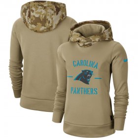 Wholesale Cheap Women\'s Carolina Panthers Nike Khaki 2019 Salute to Service Therma Pullover Hoodie